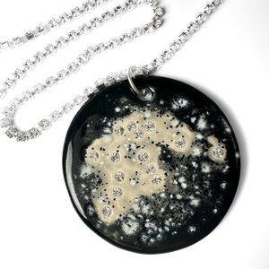 Aquarius Constellation Necklace Ceramic and Rhinestone Handmade
